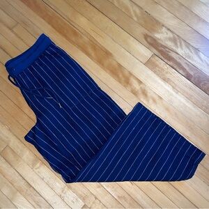 Athleta Stripe Bali Linen Wide Leg Crop Pant Pull On Fisherman Nautical